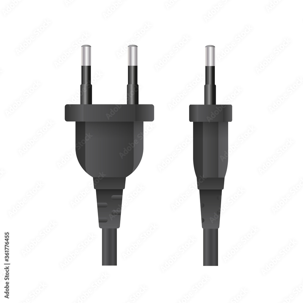 Obraz premium Black plug for Euro socket. Realistic plug for Euro sample socket. Isolated. Vector.