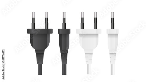 Set of Plugs for sockets in 3D. The plug for the outlet is insulated. Realistic vector.