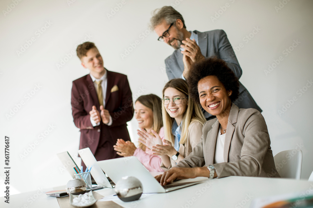 Fototapeta premium Group of young multiethnic business people working on new project