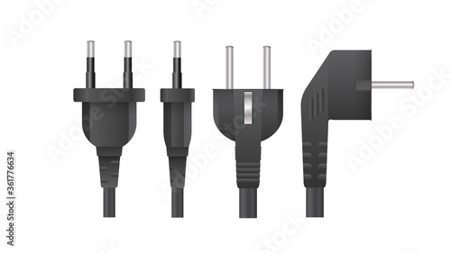 Set of Plugs for sockets in 3D. The plug for the outlet is insulated. Realistic vector.