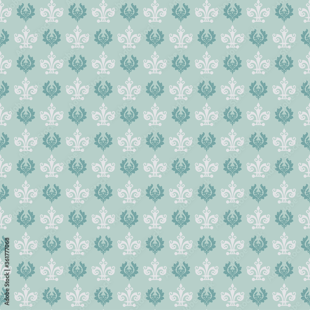 Green background pattern. Decorative seamless pattern in retro style. The texture of the wallpaper. Vector background image.
