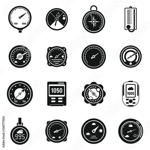 Weather barometer icons set. Simple set of weather barometer vector icons for web design on white background