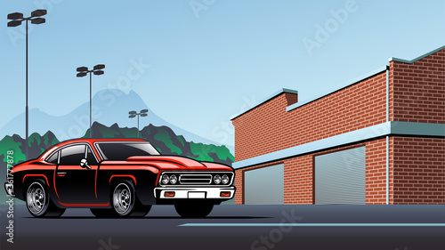 muscle car on the parking lot