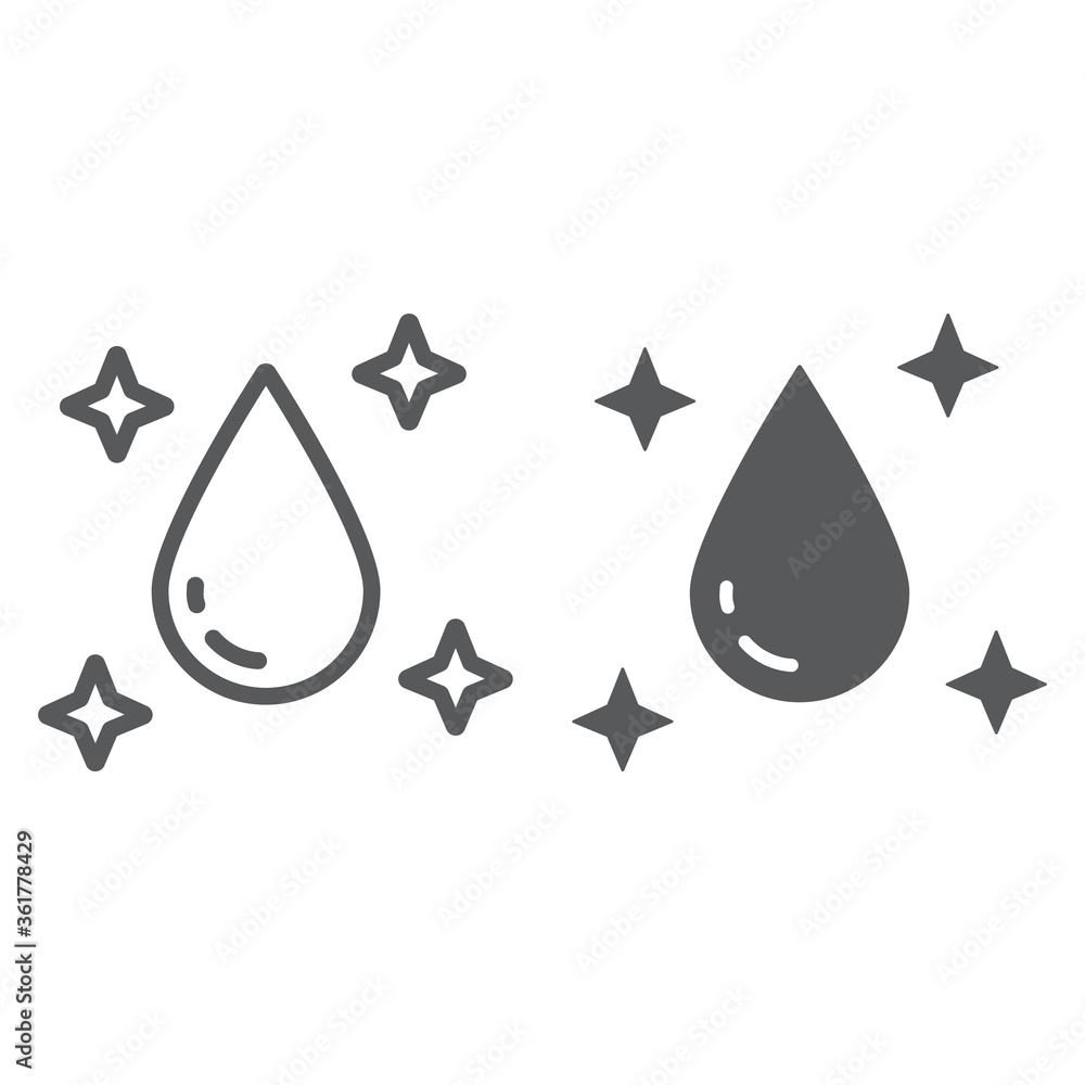 Purity line and glyph icon, laundry and clear, water drop sign, vector graphics, a linear pattern on a white background. Purity line and glyph icon, laundry and clear, water drop sign, vector graphics, a linear pattern on a white background.