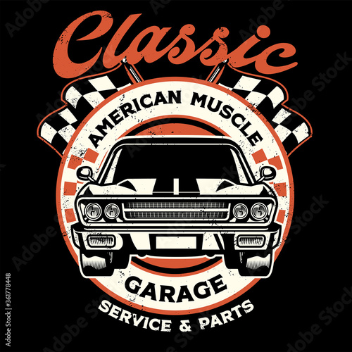 vintage shirt design of american muscle garage