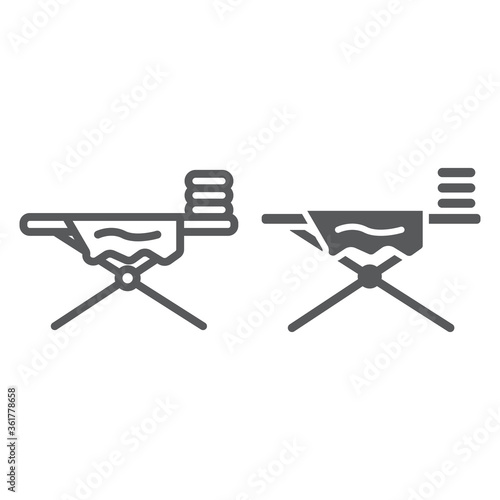 Ironing board line and glyph icon, laundry and housekeeping, home appliance sign, vector graphics, a linear pattern on a white background.