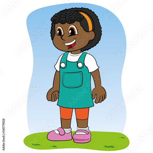 Illustration child girl afro descendant smiling and happy. Ideal for catalogs, newsletters and institutional materials