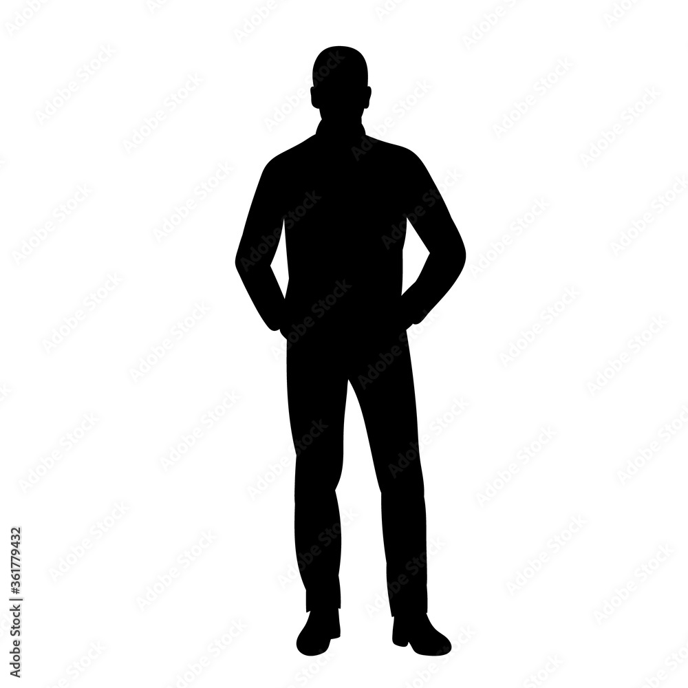 vector, isolated, men stand, black silhouette, friends