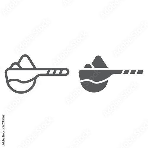 Washing powder spoon line and glyph icon, laundry and wash, measuring spoon sign, vector graphics, a linear pattern on a white background.
