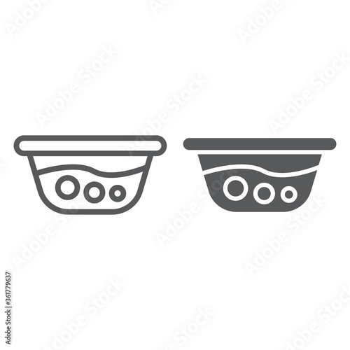 Basin with water line and glyph icon, laundry and wash, washbowl sign, vector graphics, a linear pattern on a white background.