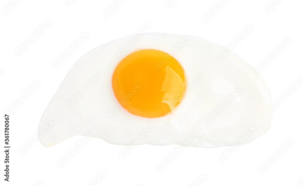 Tasty fried chicken egg isolated on white, top view Tasty fried chicken egg isolated on white, top view