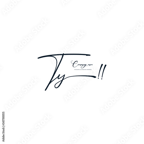 TY initials signature logo. Handwriting logo vector templates. Hand drawn Calligraphy lettering Vector illustration.
 photo