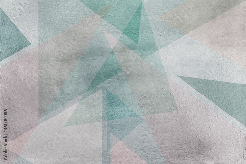 Abstract design on blue  green and pink background - textured cement with geometric shapes