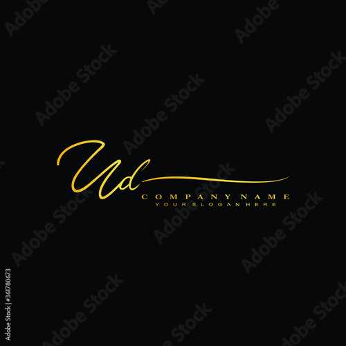 UD initials signature logo. Handwriting logo vector templates. Hand drawn Calligraphy lettering Vector illustration.
 photo