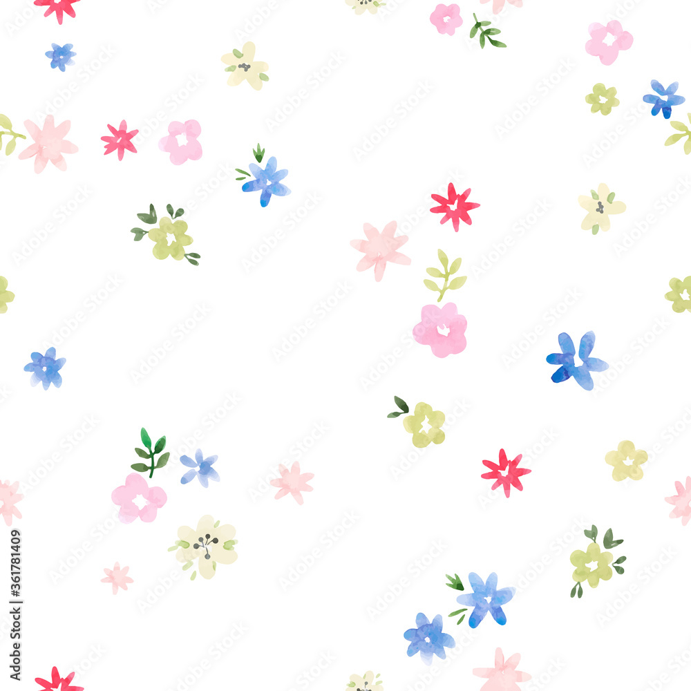 Beautiful vector seamless floral pattern with watercolor gentle summer colorful flowers. Stock illustration.