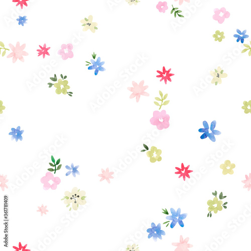 Beautiful vector seamless floral pattern with watercolor gentle summer colorful flowers. Stock illustration.