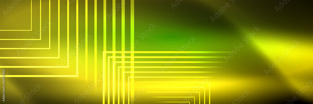 Shiny neon glowing techno lines, hi-tech futuristic abstract background template with square shapes Shiny neon glowing techno lines, hi-tech futuristic abstract background template with square shapes