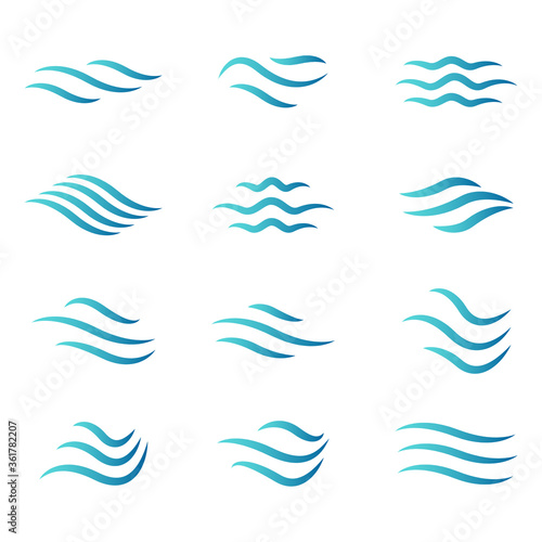 Water wave icon set. Vector symbols isolated on white background. Flat water wave icons for liquid sign, element design and logo template. Line style waves, vector illustration © Marinko
