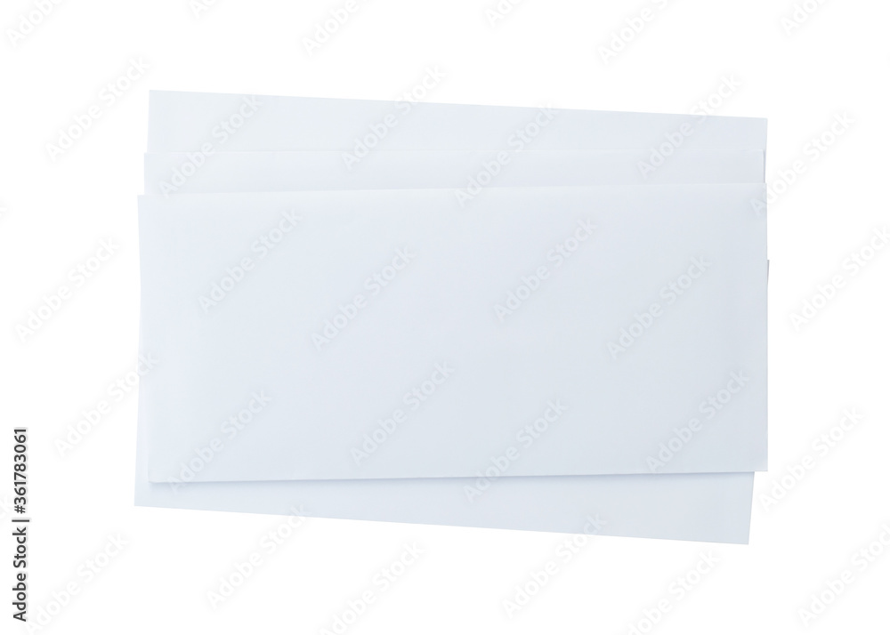 A pile of letters or white envelopes isolated on white background. Letter top view. Object with clipping path A pile of letters or white envelopes isolated on white background. Letter top view. Object with clipping path