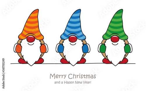 merry christmas greeting card with cute funny dwarf vector illustration EPS10
