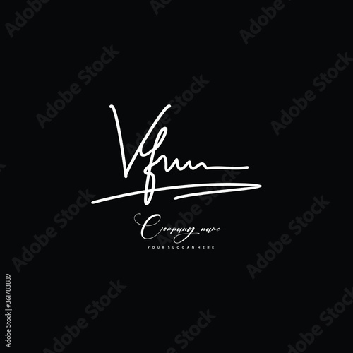 VF initials signature logo. Handwriting logo vector templates. Hand drawn Calligraphy lettering Vector illustration.
 photo