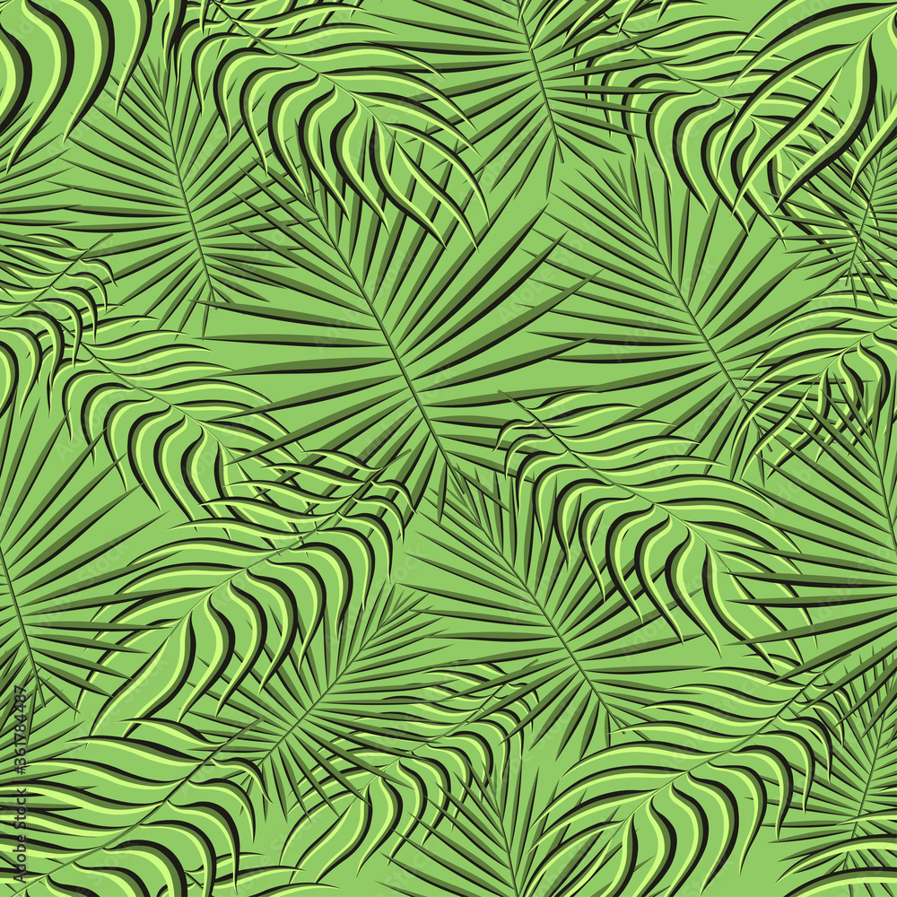 Exotic tropic pattern. Tropical floral fabric fashion background. Palm leaf textile color vintage summer . Natural leaves tropical . Seamless vector design for wallpaper, swimwear print decoration.
