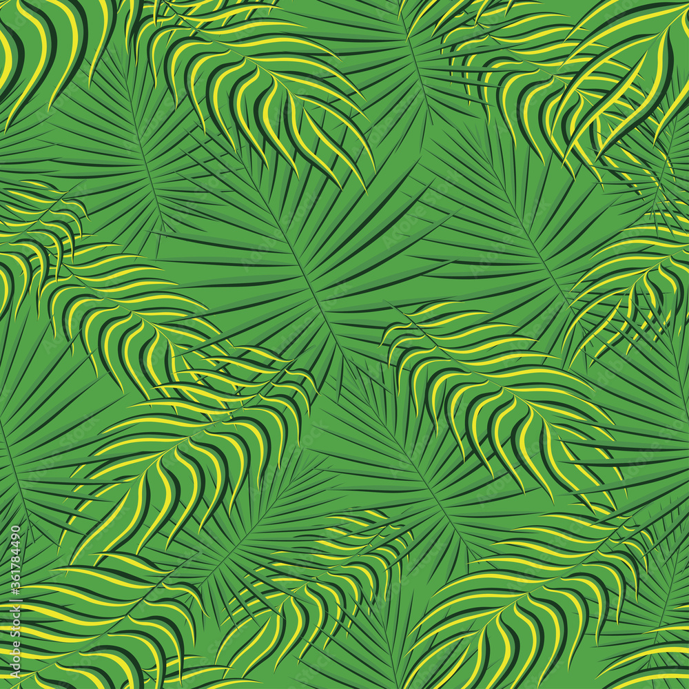 Exotic tropic pattern. Tropical floral fabric fashion background. Palm leaf textile color vintage summer . Natural leaves tropical . Seamless vector design for wallpaper, swimwear print decoration.
