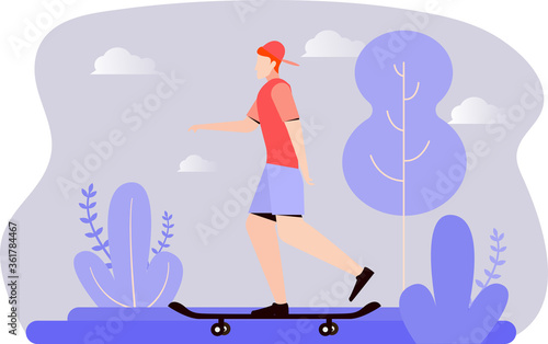 man skateboarding in flat style. modern vector flat illustration design concept