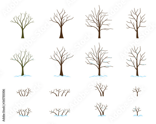 雪の積もった冬のた木　セット