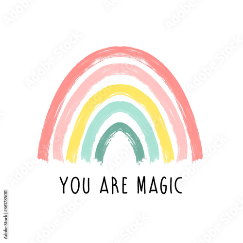 Hand drawing rainbow illustration vector with slogan. Vector illustration design for fashion fabrics, textile graphics, prints.