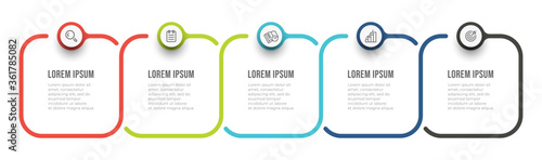 Vector infographic template. Business concept with icon and 5 options or steps. Can be used for workflow diagram, annual report, flow chart.