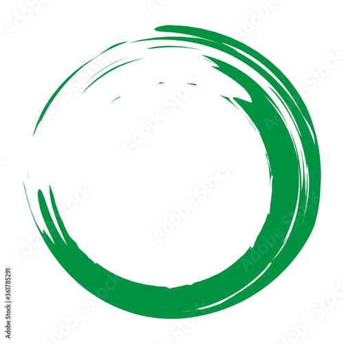Circle brush stroke vector isolated on white background. Green enso zen circle brush stroke.For round stamp, seal, ink and paintbrush design template.Grunge hand drawn circle shape,vector illustration
