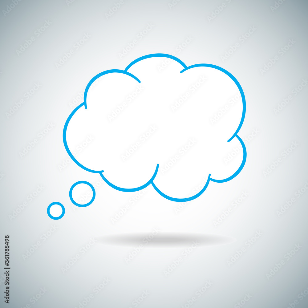 Think bubble isolated on gray background. Trendy think bubble in flat style. Modern template for social network and label. Creative thought balloon. Cloud line art, vector illustration