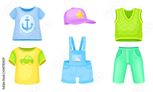 Clothes for Boys with Vest and Sweatshirt Vector Set