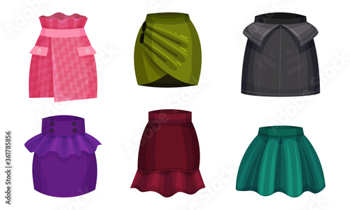 Different Skirt Models with Flared Skirt and Wrap Skirt Vector Set
