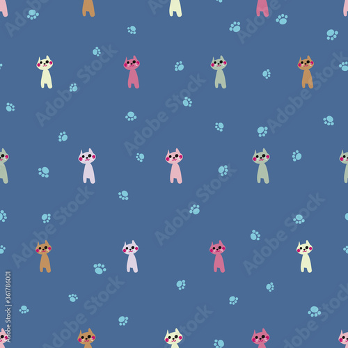 Cute kittens seamless vector simple pattern. Childish surface print design for fabrics, stationery, wrapping paper, scrapbook, and packaging.
