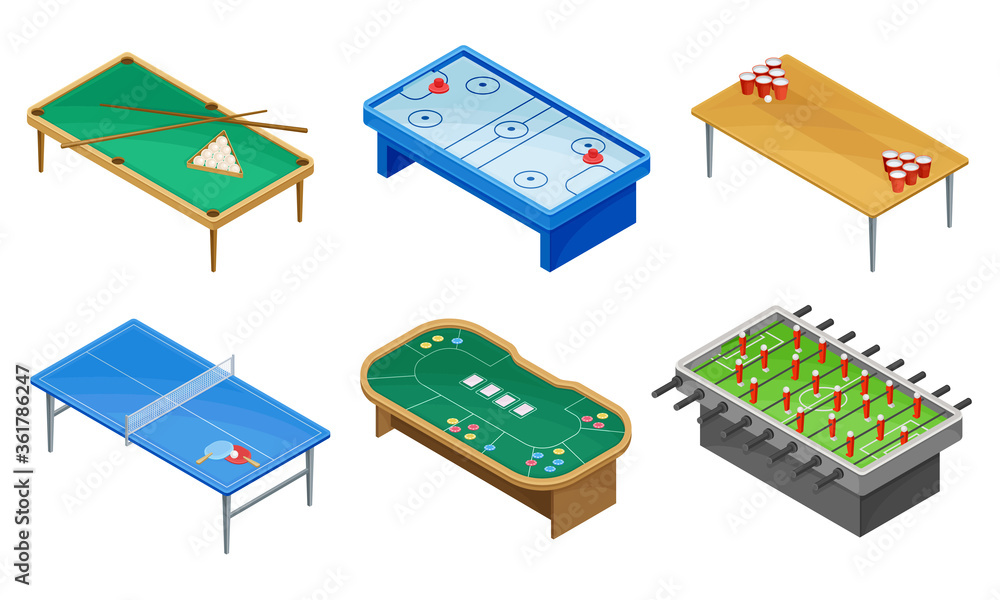 Tables for Board Games with Tennis Table and Billiard Table Vector Set Tables for Board Games with Tennis Table and Billiard Table Vector Set