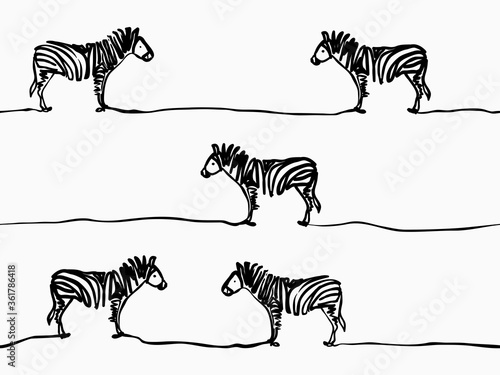 simple childish continuous lines zebra seamless pattern for background  wallpaper  texture  banner  label  cover  card etc to celebrate day like easter s day. vector design