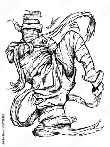 mummy boxing skull drawing sketch style vector art