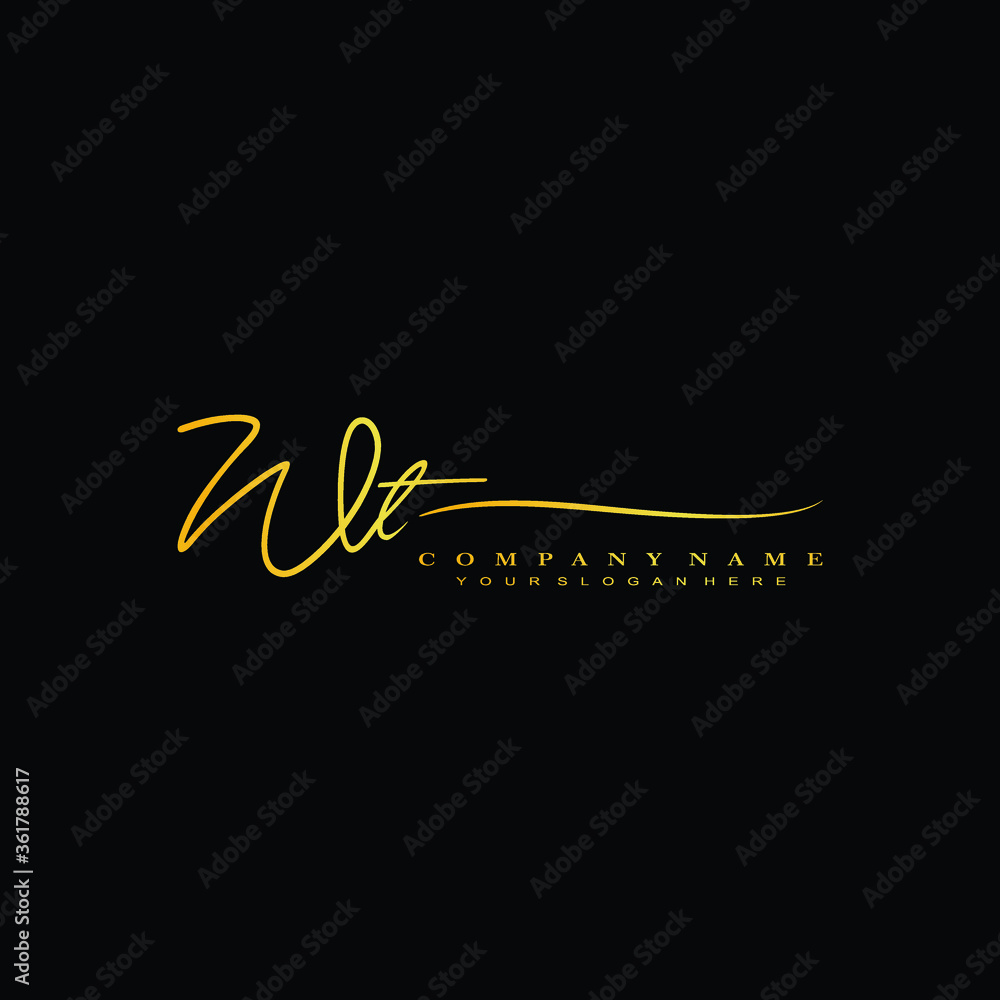 Obraz premium WT initials signature logo. Handwriting logo vector templates. Hand drawn Calligraphy lettering Vector illustration. 