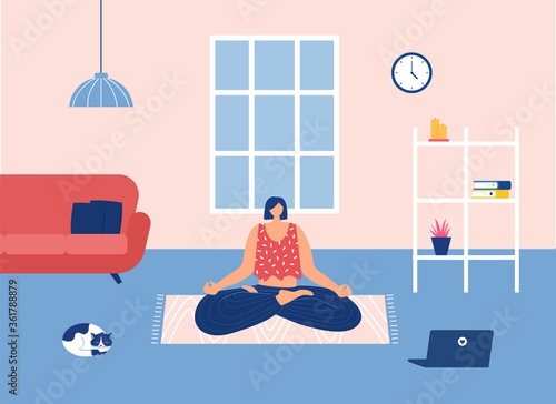 Home workout concept. Vector illustration. Stay home.