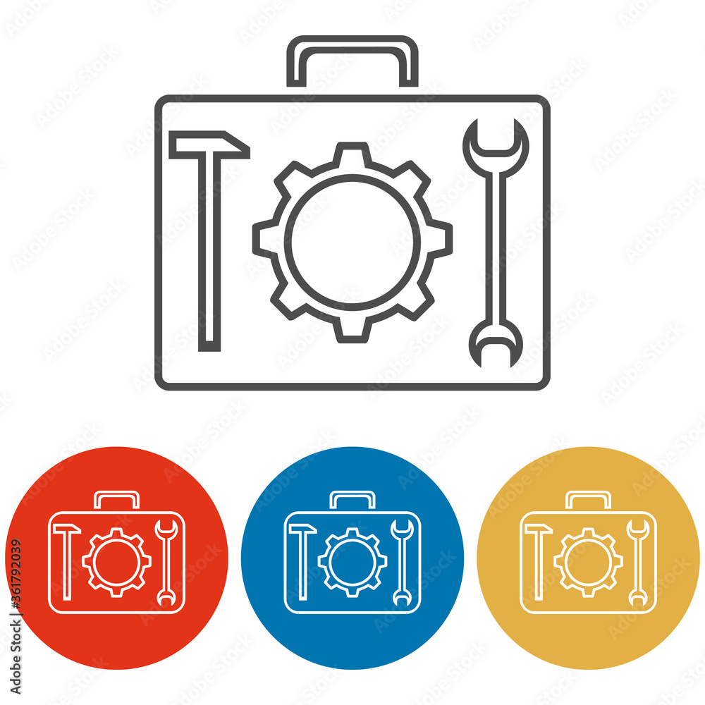 Suitcase for tools. Tool case icon isolated on white background. Vector illustration. Suitcase for tools. Tool case icon isolated on white background. Vector illustration.