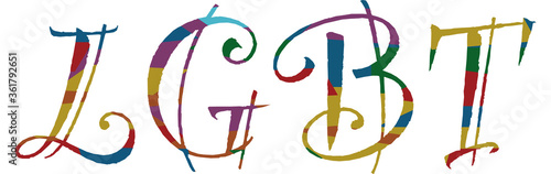 Abstract lettering design. Vector illustration isolated design. Concept LGBT rights. Red, yellow, green, blue, violet, orange. Lesbians, gays, bisexuals, transgenders.