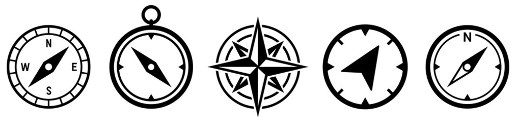 Compass simple icon set. Compass symbol set. Wind rose icon. Vector