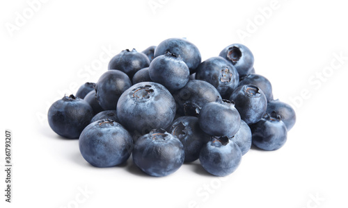 Fresh ripe tasty blueberries on white background