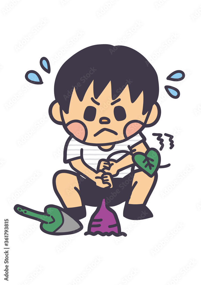 芋ほり さつまいも スコップ シャベル 秋 イベント ベクター イラスト