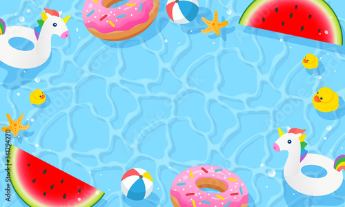 Summer pool background vector illustration. swimming pool with cute pool toy