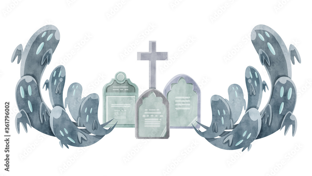 お墓と幽霊の水彩イラスト Stock Vector Adobe Stock