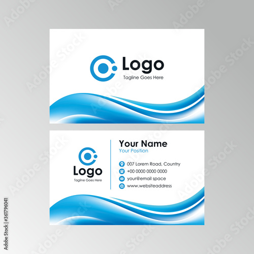 abstract smooth blue wavy business card design, professional stylish name card template vector