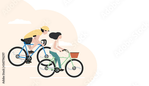 Man and Woman couple riding bicycles poster template